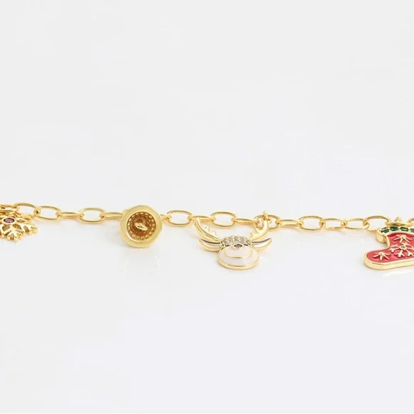 Christmas Bracelet and Earrings Set 14k Gold Christmas Deer Socks - Picture 3 of 13